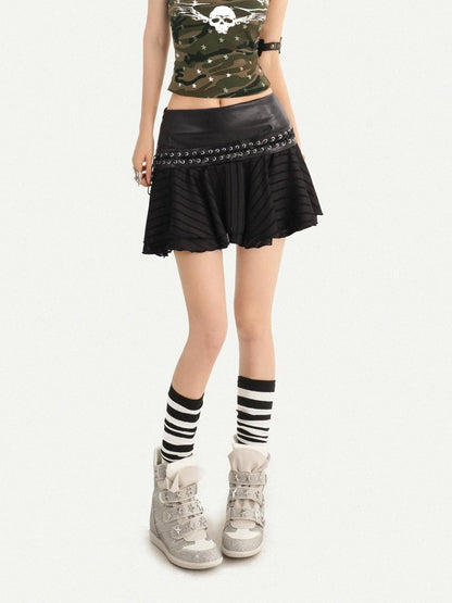 Nico Molly Black Pleated A Line Low Waist Punk Schoolgirl Women&