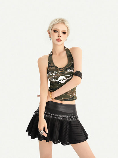 Nico Molly Black Pleated A Line Low Waist Punk Schoolgirl Women&