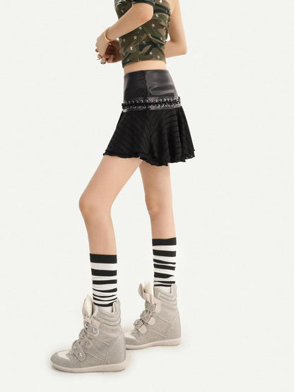 Nico Molly Black Pleated A Line Low Waist Punk Schoolgirl Women&