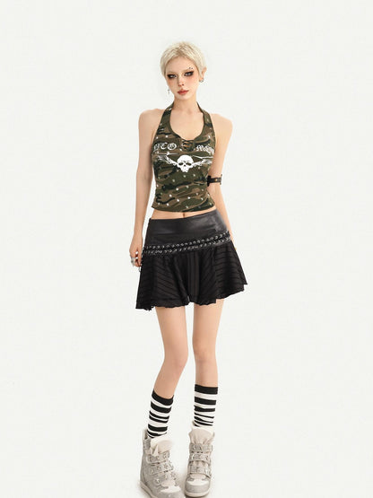 Nico Molly Black Pleated A Line Low Waist Punk Schoolgirl Women&