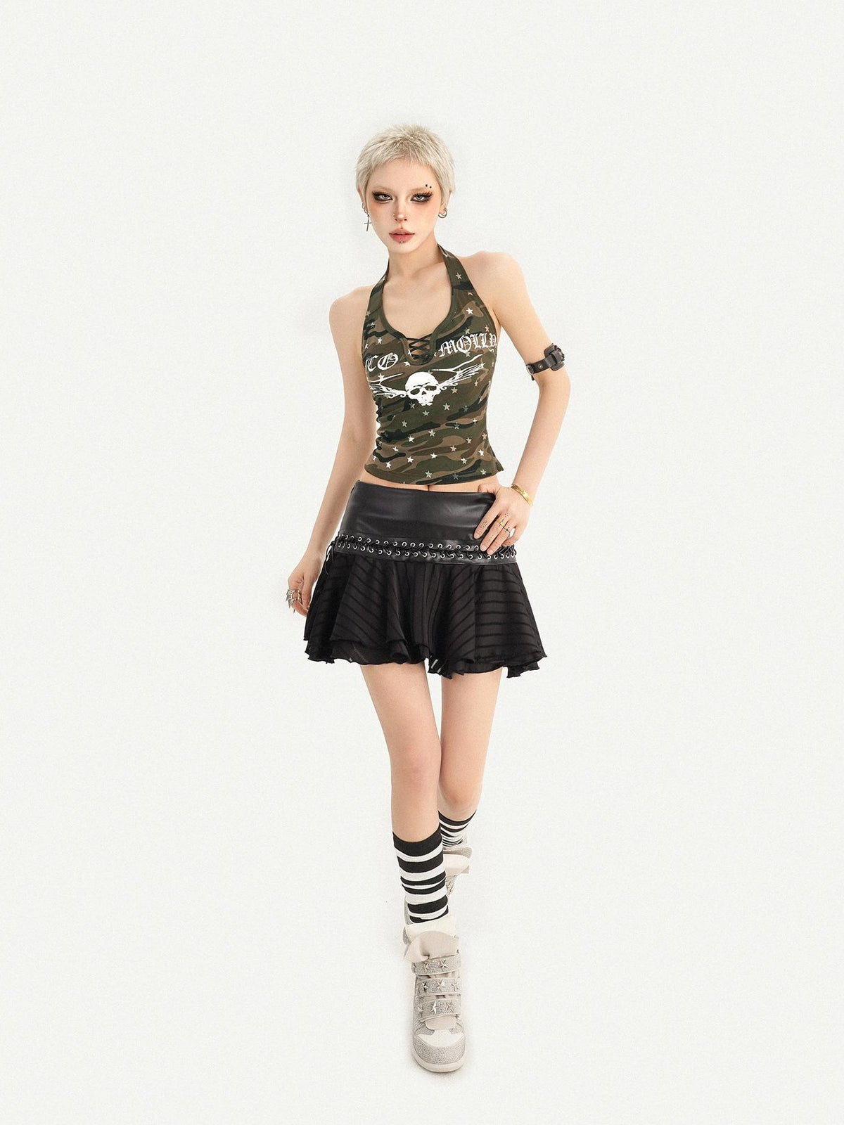 Nico Molly Black Pleated A Line Low Waist Punk Schoolgirl Women&