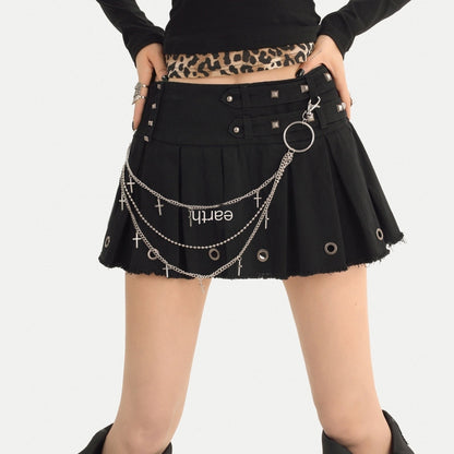 Nico_Molly_Black_Pleated_Studded_Metal_Chain_Low_Waist_Women&