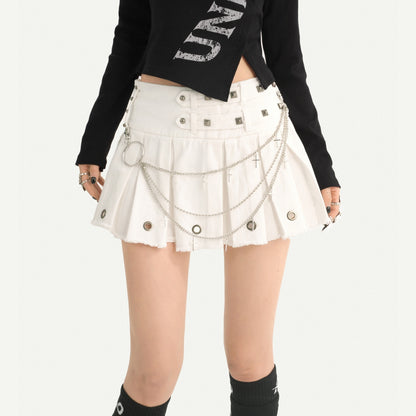 Nico_Molly_Black_Pleated_Studded_Metal_Chain_Low_Waist_Women&