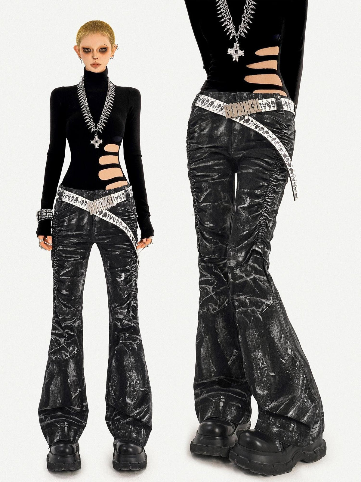 Nico Molly Black Punk Deconstructed Lightning Pleated Texture Women&