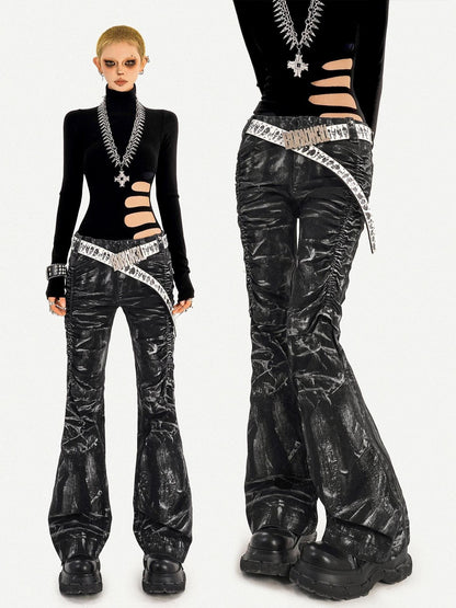 Nico Molly Black Punk Deconstructed Lightning Pleated Texture Women&