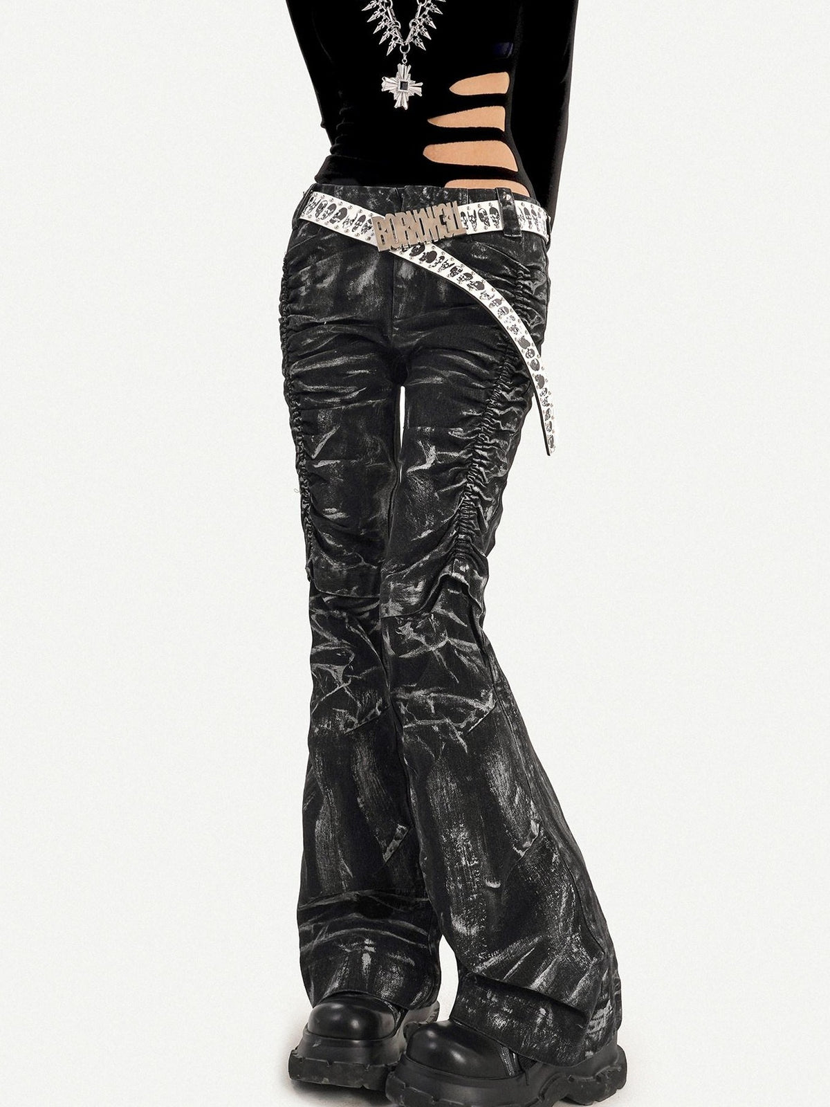 Nico Molly Black Punk Deconstructed Lightning Pleated Texture Women&