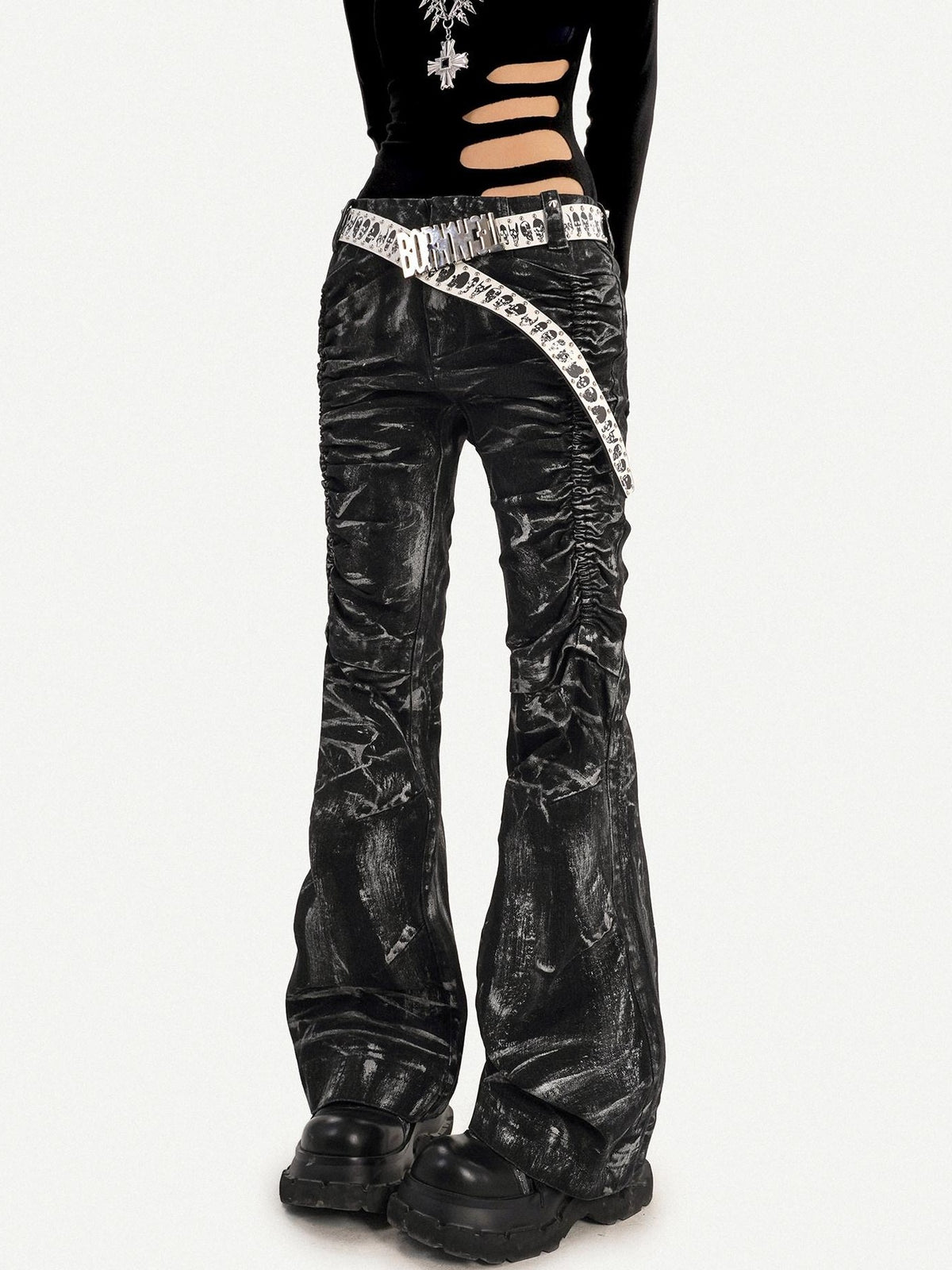 Nico Molly Black Punk Deconstructed Lightning Pleated Texture Women&