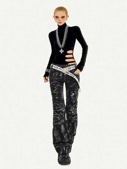 Nico Molly Black Punk Deconstructed Lightning Pleated Texture Women&