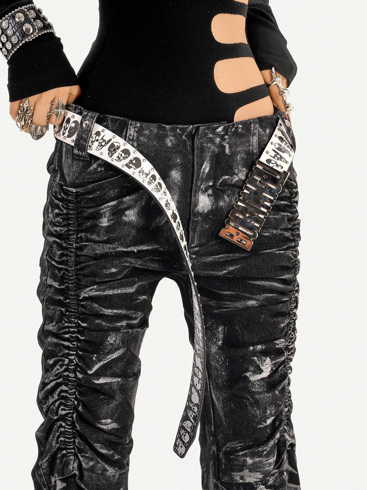 Nico Molly Black Punk Deconstructed Lightning Pleated Texture Women&