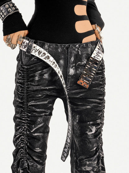 Nico Molly Black Punk Deconstructed Lightning Pleated Texture Women&
