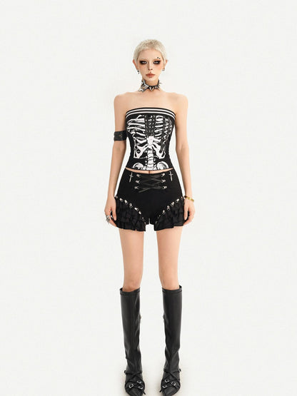 Nico Molly Black Punk Lace Up Layered Lace Trim Women&