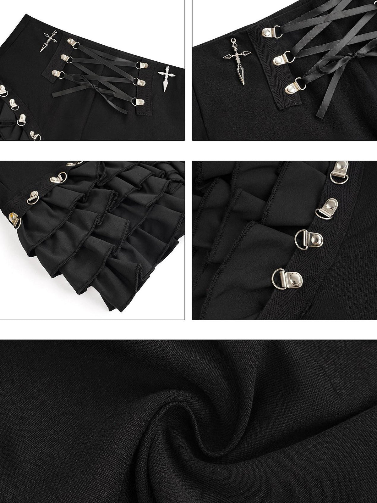 Nico Molly Black Punk Lace Up Layered Lace Trim Women&