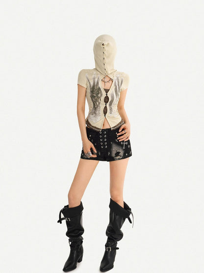 Nico Molly Black Punk Studded Heavy Washed Ripped Low Waist Women&
