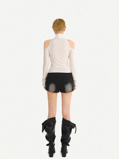 Nico Molly Black Punk Studded Heavy Washed Ripped Low Waist Women&