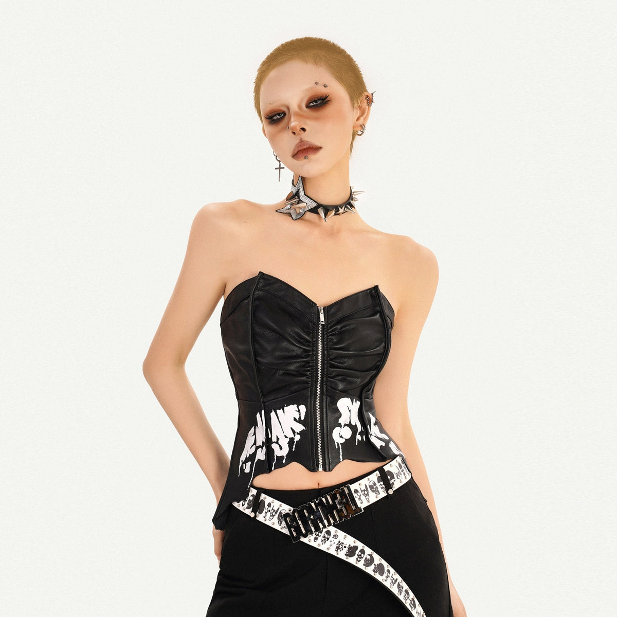 Nico_Molly_Black_Punk_Zippered_Cropped_Bustier_Waist_Cinch_Women&