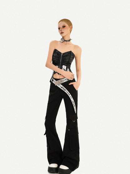 Nico Molly Black Punk Zippered Cropped Bustier Waist Cinch Women&