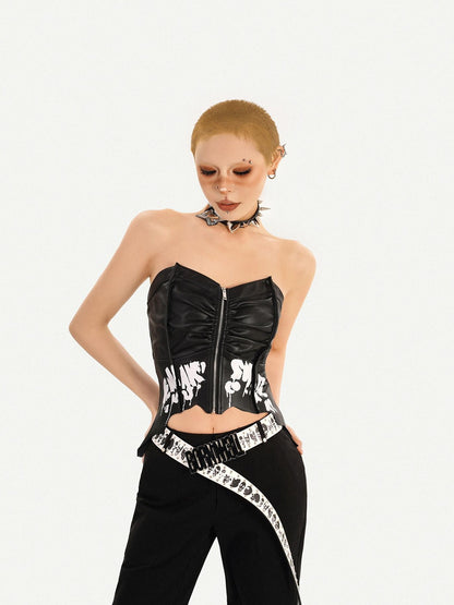 Nico Molly Black Punk Zippered Cropped Bustier Waist Cinch Women&