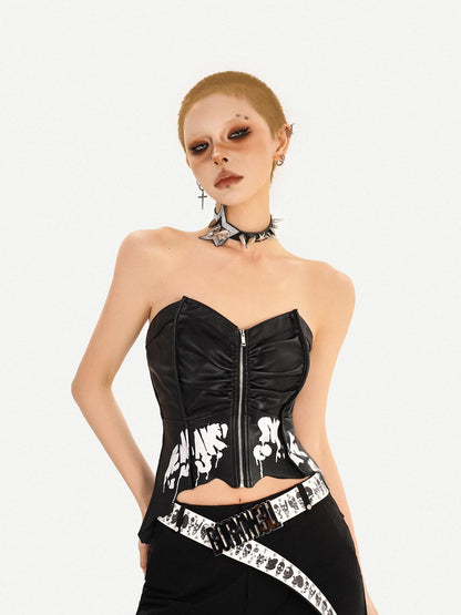 Nico Molly Black Punk Zippered Cropped Bustier Waist Cinch Women&