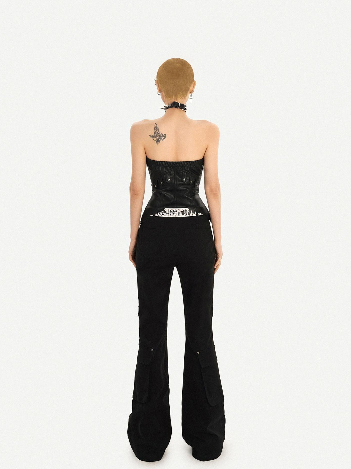 Nico Molly Black Punk Zippered Cropped Bustier Waist Cinch Women&