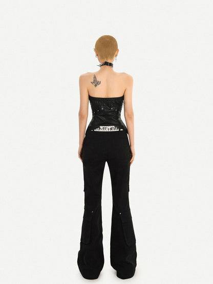 Nico Molly Black Punk Zippered Cropped Bustier Waist Cinch Women&
