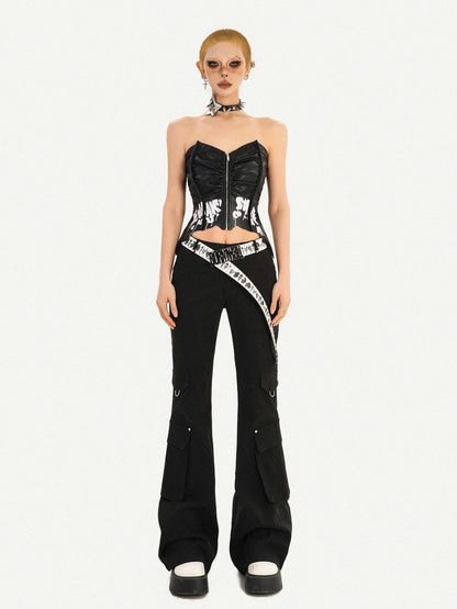 Nico Molly Black Punk Zippered Cropped Bustier Waist Cinch Women&