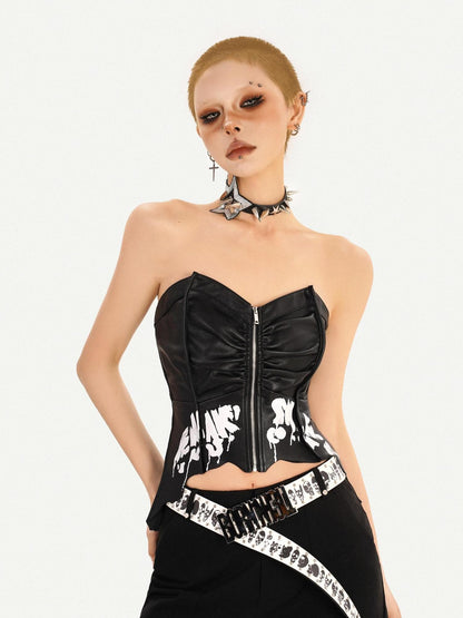 Nico Molly Black Punk Zippered Cropped Bustier Waist Cinch Women&