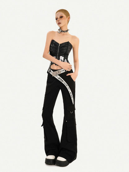 Nico Molly Black Punk Zippered Cropped Bustier Waist Cinch Women&