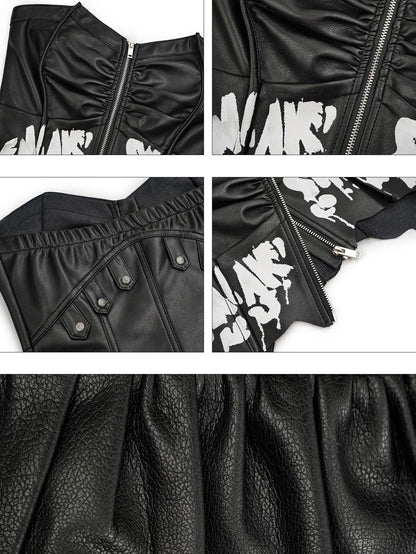 Nico Molly Black Punk Zippered Cropped Bustier Waist Cinch Women&