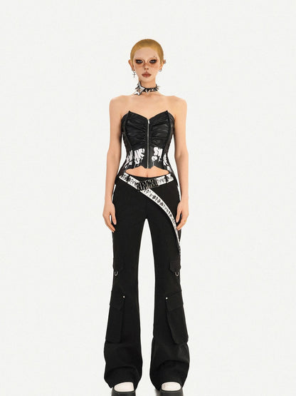 Nico Molly Black Punk Zippered Cropped Bustier Waist Cinch Women&