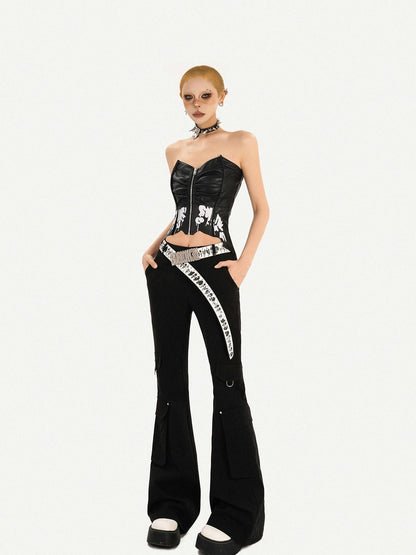 Nico Molly Black Punk Zippered Cropped Bustier Waist Cinch Women&