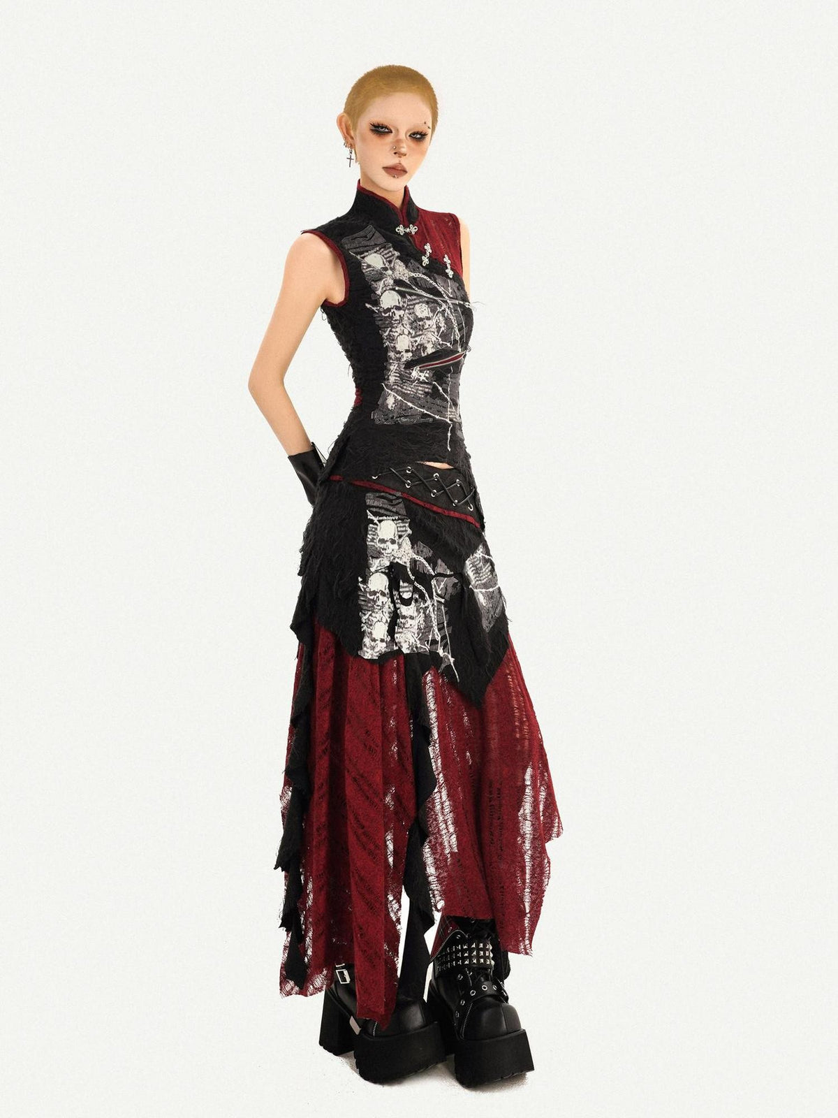 Nico Molly Black Qipao Stand Collar Sleeveless Gothic Women&