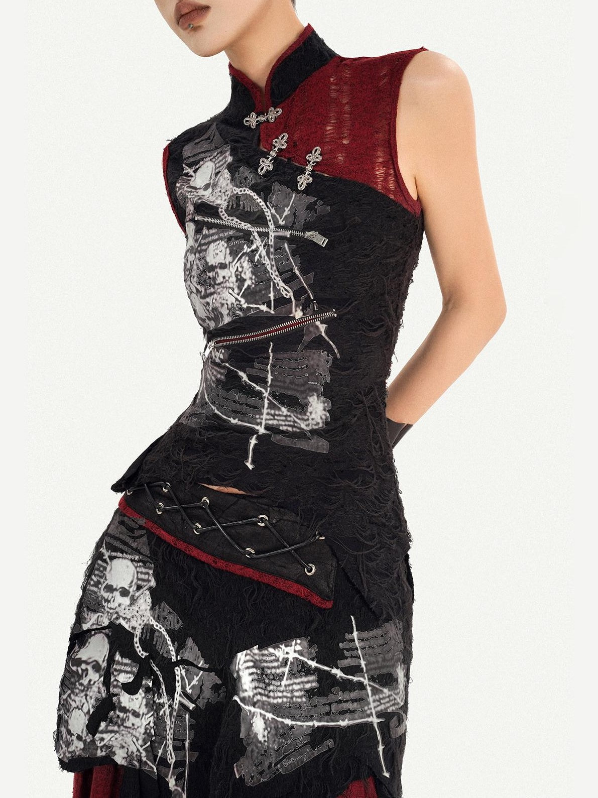 Nico Molly Black Qipao Stand Collar Sleeveless Gothic Women&