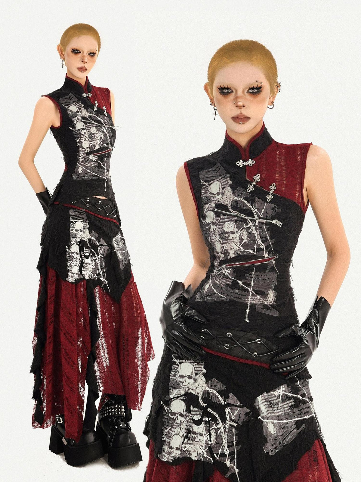 Nico Molly Black Qipao Stand Collar Sleeveless Gothic Women&