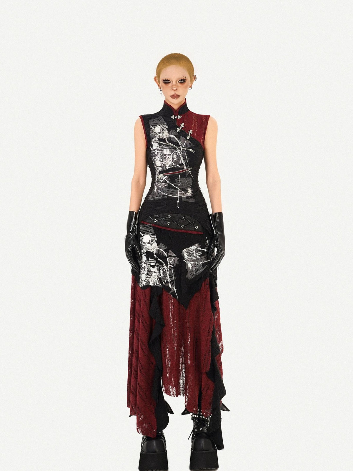 Nico Molly Black Qipao Stand Collar Sleeveless Gothic Women&