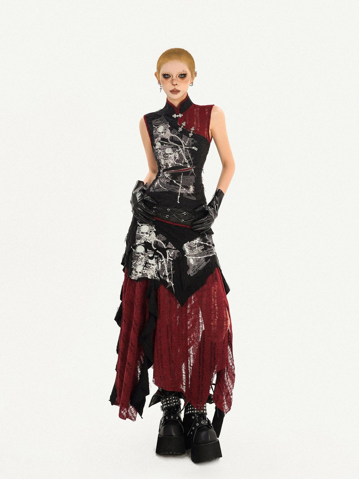 Nico Molly Black Qipao Stand Collar Sleeveless Gothic Women&