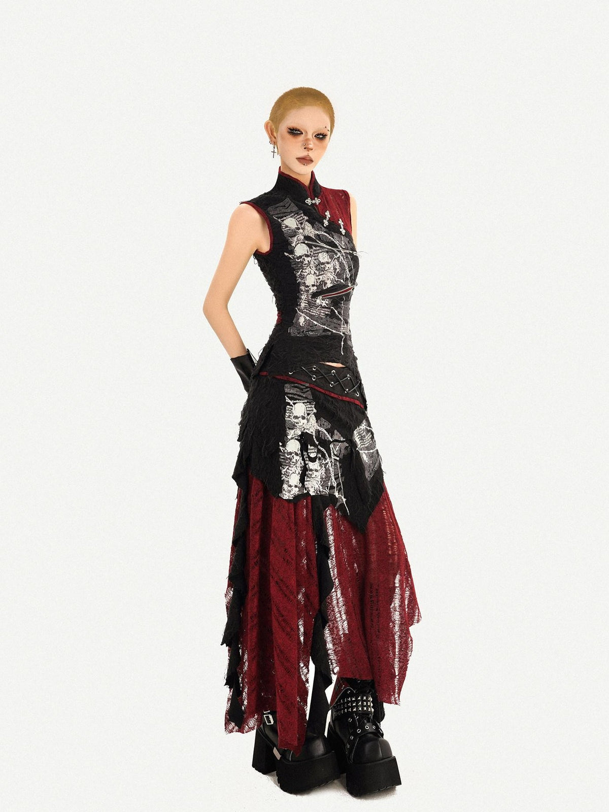 Nico Molly Black Qipao Stand Collar Sleeveless Gothic Women&