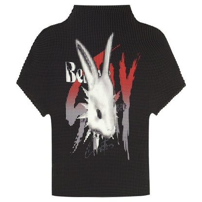 Nico_Molly_Black_Ruched_Graffiti_Print_Stand_Collar_Aline_Sleeve_Women&