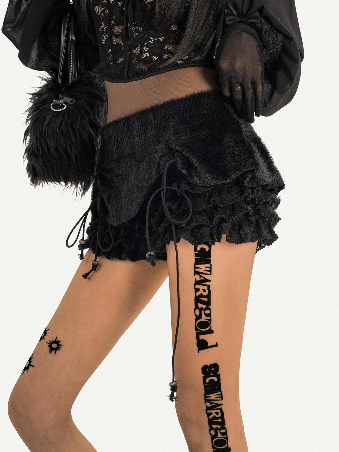 Nico Molly Black Ruffled Drawstring Tie Low Waisted Women&
