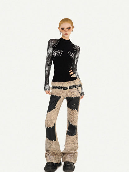 Nico Molly Black Skull Print Faux Two Piece Punk Slim Women&