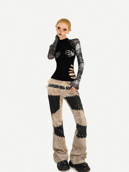 Nico Molly Black Skull Print Faux Two Piece Punk Slim Women&