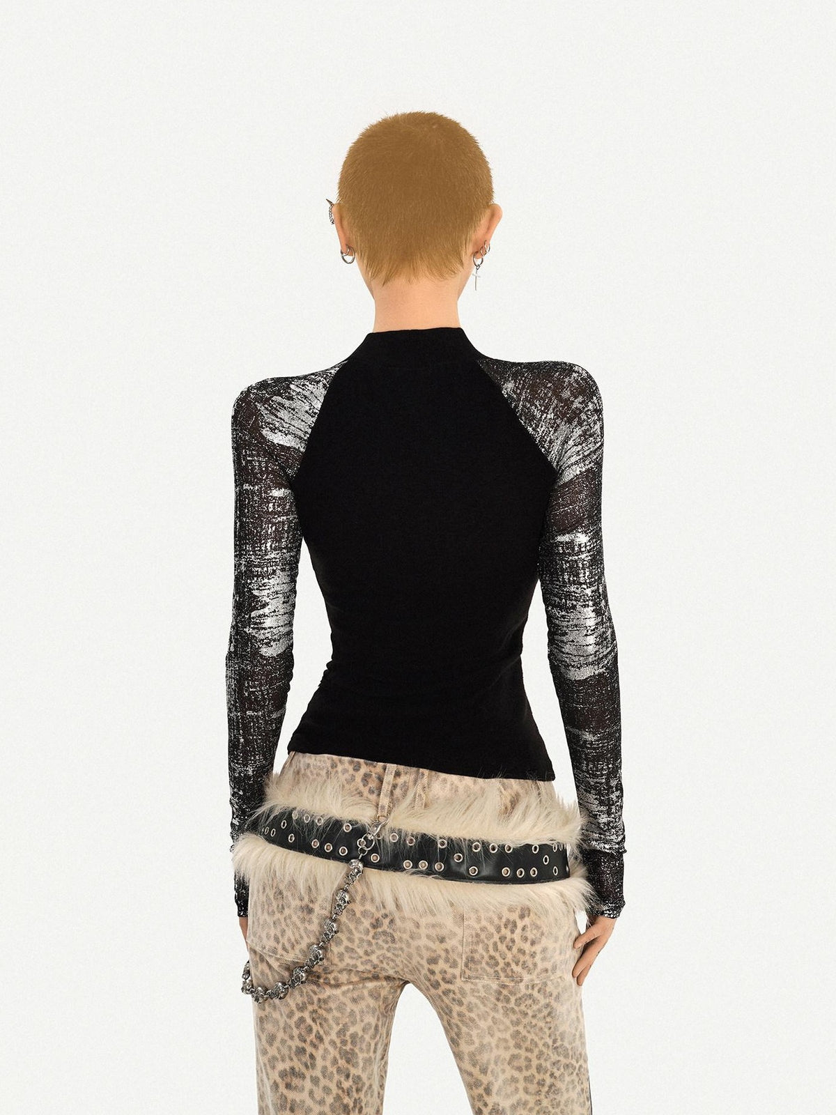 Nico Molly Black Skull Print Faux Two Piece Punk Slim Women&