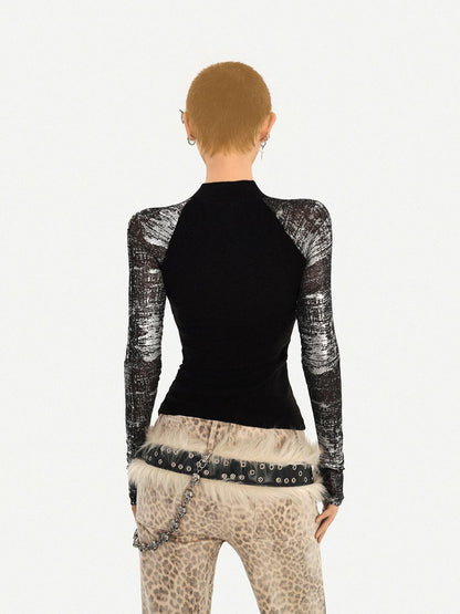 Nico Molly Black Skull Print Faux Two Piece Punk Slim Women&