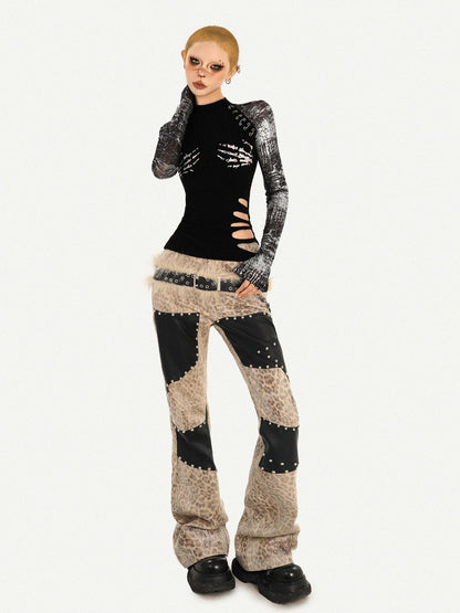 Nico Molly Black Skull Print Faux Two Piece Punk Slim Women&