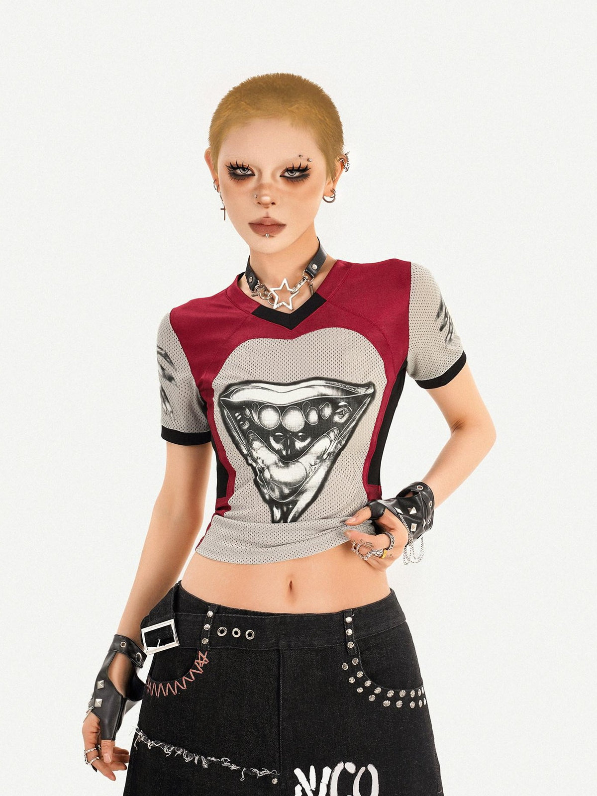 Nico Molly Black Street Ripped Graffiti Letter Loose Fit Women&