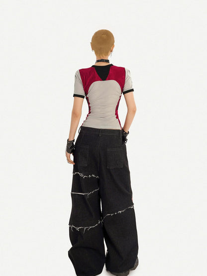 Nico Molly Black Street Ripped Graffiti Letter Loose Fit Women&