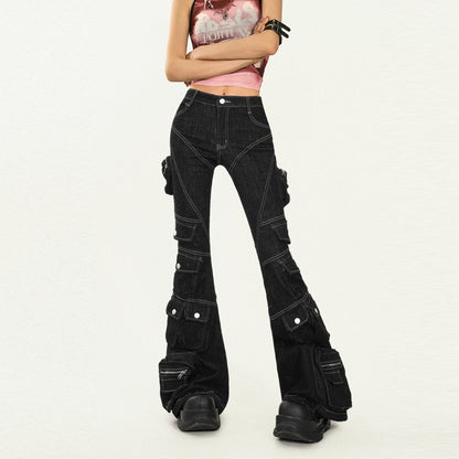 Nico_Molly_Black_Tech_Cargo_Multi_Pocket_Slim_Microflare_Women&