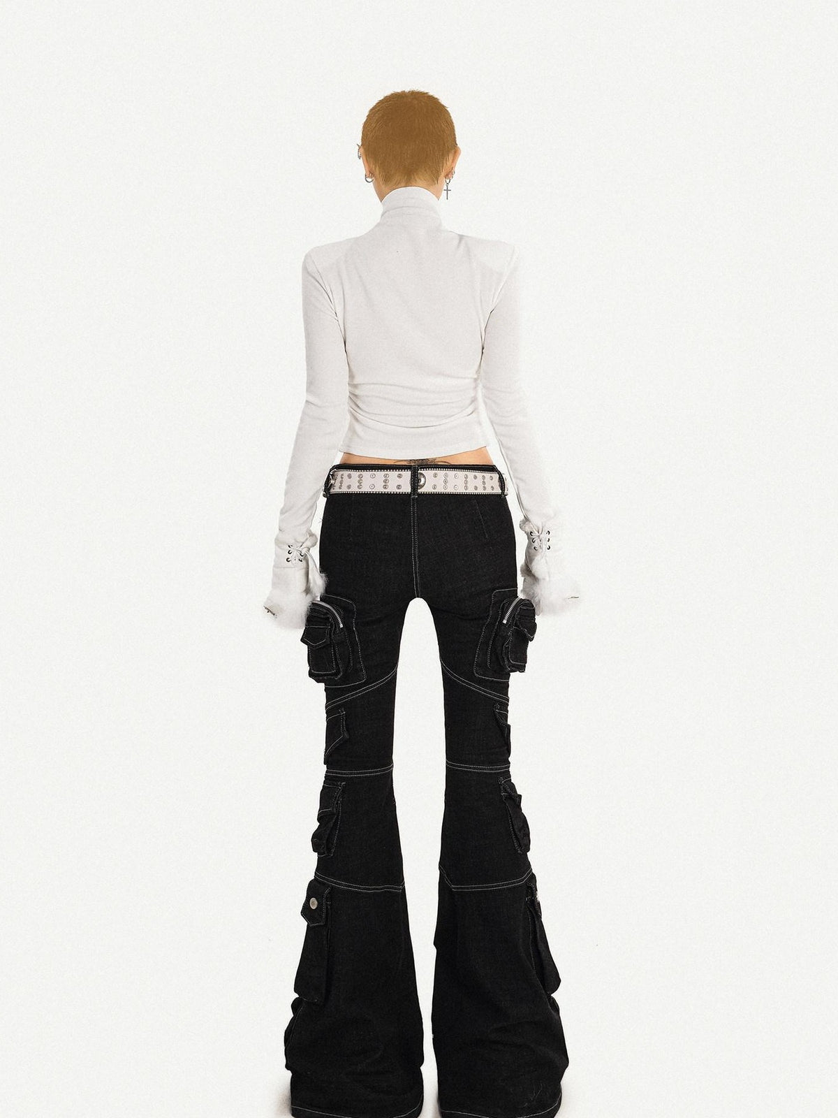 Nico Molly Black Tech Cargo Multi Pocket Slim Microflare Women&