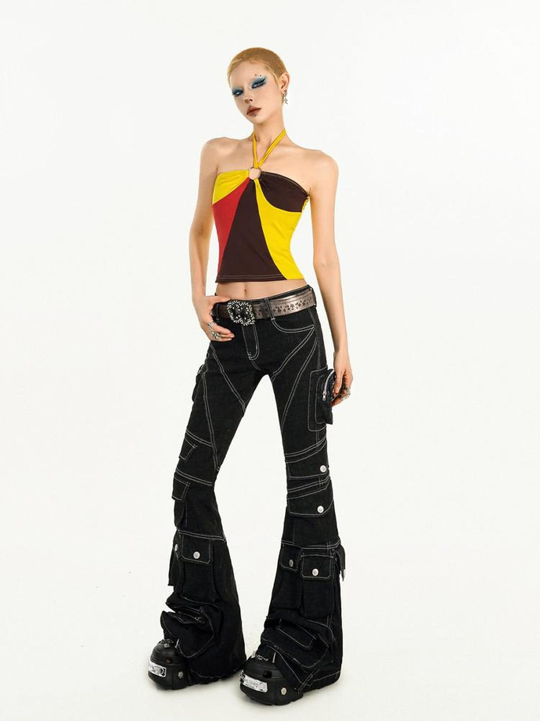 Nico Molly Black Tech Cargo Multi Pocket Slim Microflare Women&