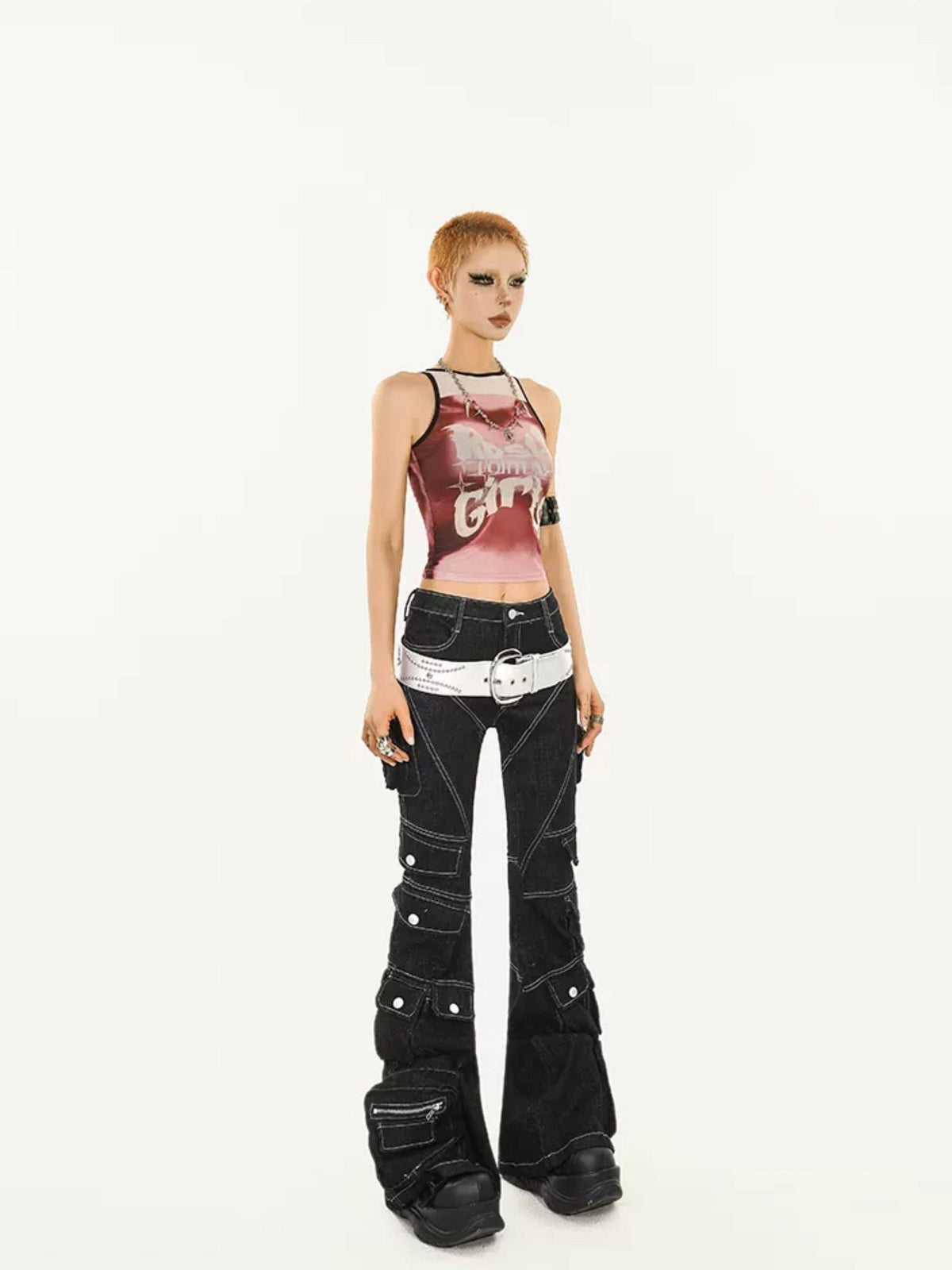 Nico Molly Black Tech Cargo Multi Pocket Slim Microflare Women&