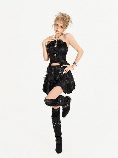 Nico Molly Black Textured Tie Dye Gothic Halter Edgy Women&